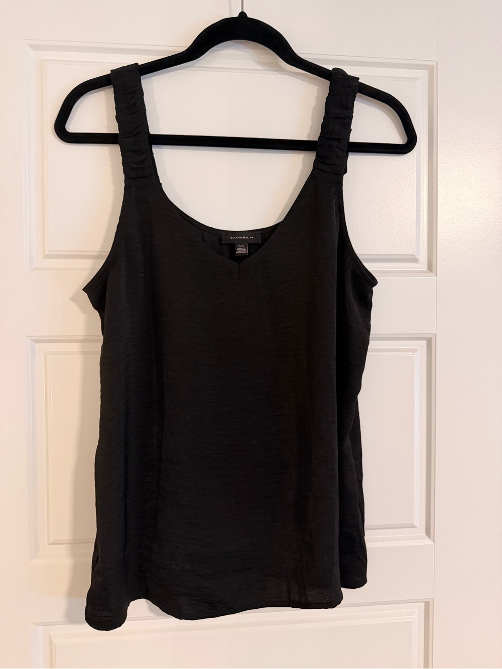 Women's Black Tank Top with Ruched Straps